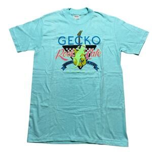 Vintage 80s vGECKO Rock Cafe Burgers & Flies Hawaii T-Shirt Rare Men size Medium